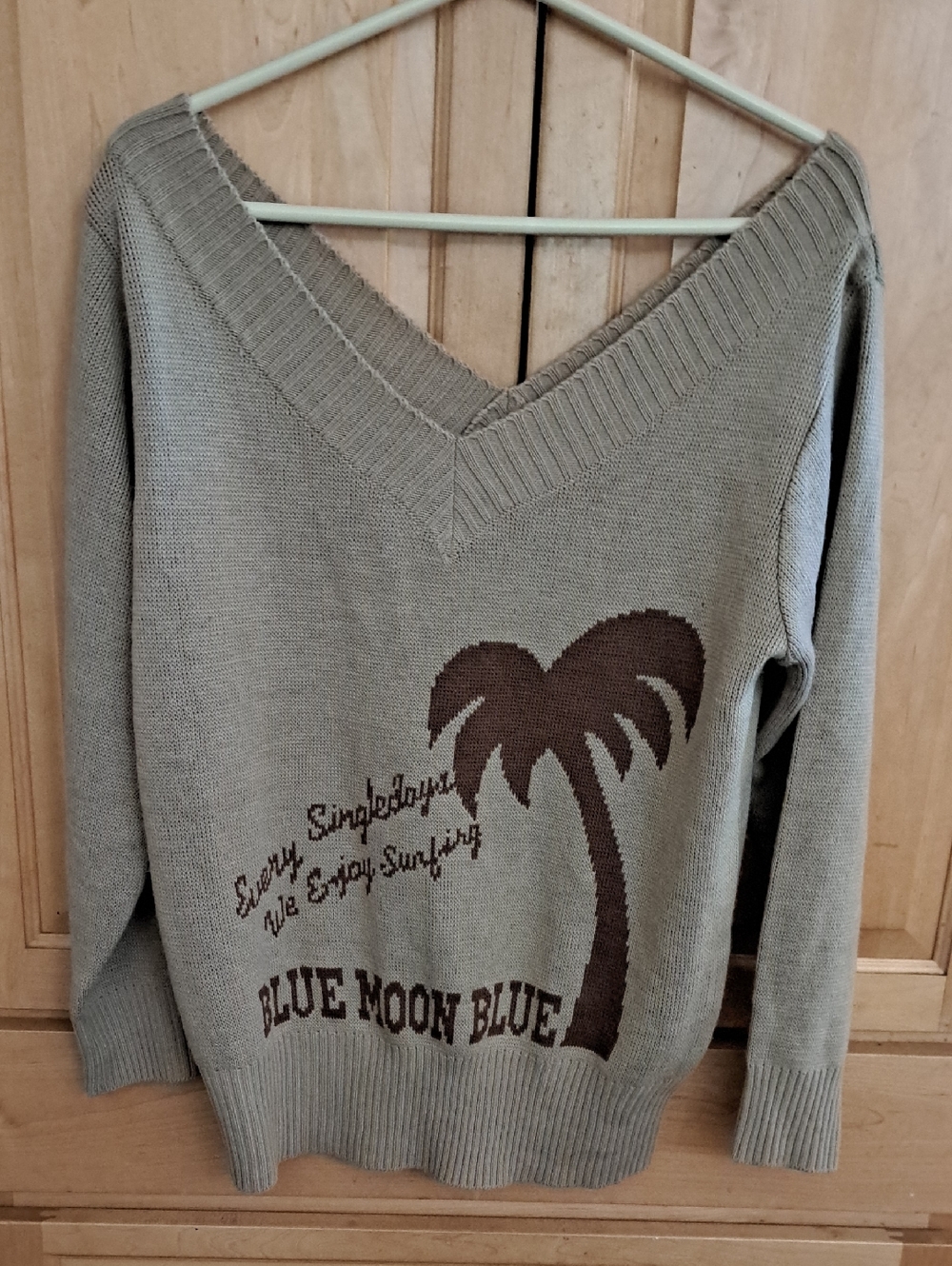 V-Neck Palm Tree Knit Sweater - Taupe